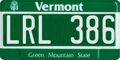VT license plate LRL386