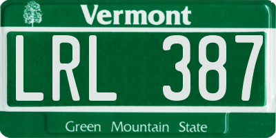 VT license plate LRL387