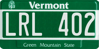VT license plate LRL402