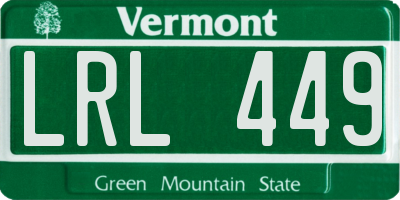 VT license plate LRL449