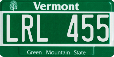 VT license plate LRL455