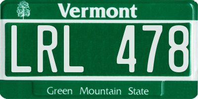 VT license plate LRL478