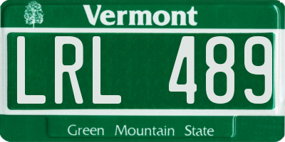 VT license plate LRL489