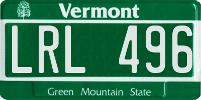 VT license plate LRL496