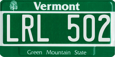 VT license plate LRL502
