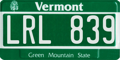VT license plate LRL839