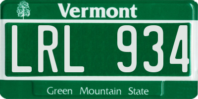 VT license plate LRL934
