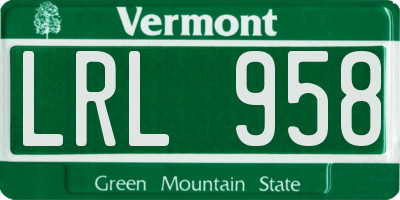 VT license plate LRL958