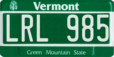 VT license plate LRL985