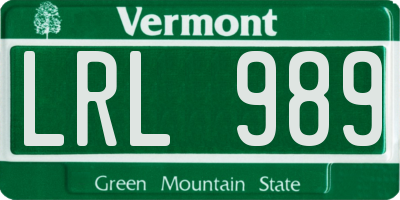 VT license plate LRL989