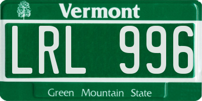 VT license plate LRL996
