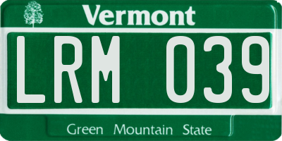 VT license plate LRM039