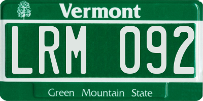 VT license plate LRM092