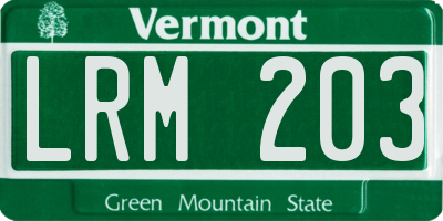 VT license plate LRM203