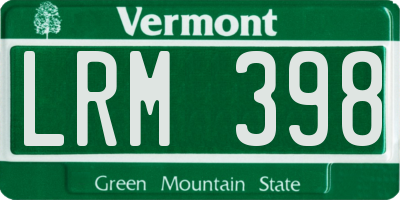 VT license plate LRM398