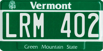 VT license plate LRM402