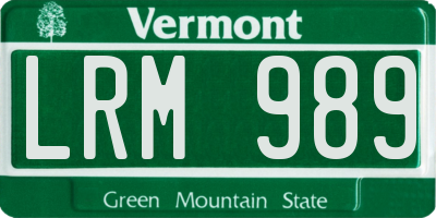 VT license plate LRM989