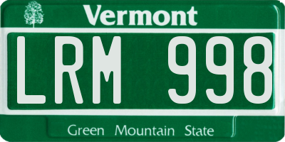 VT license plate LRM998