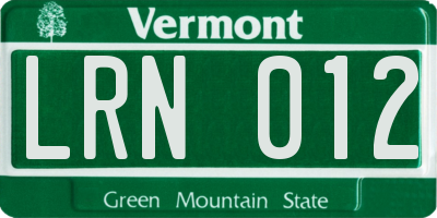 VT license plate LRN012