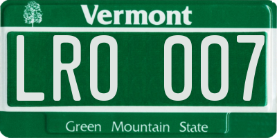 VT license plate LRO007