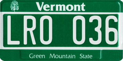 VT license plate LRO036