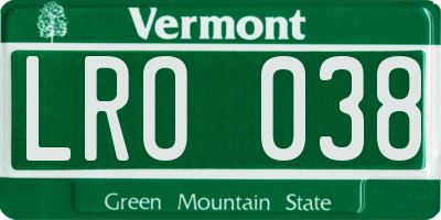 VT license plate LRO038