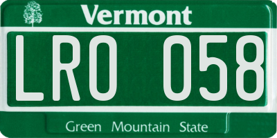 VT license plate LRO058