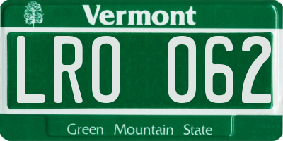 VT license plate LRO062