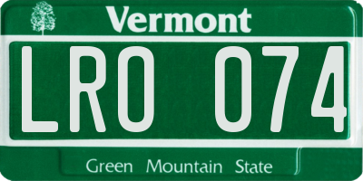 VT license plate LRO074