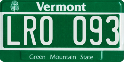 VT license plate LRO093