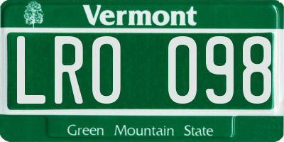 VT license plate LRO098
