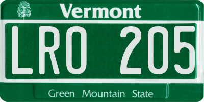 VT license plate LRO205