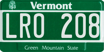 VT license plate LRO208