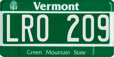 VT license plate LRO209