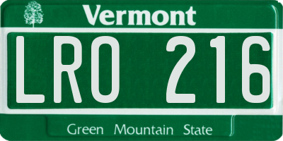 VT license plate LRO216