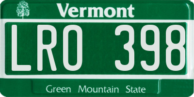 VT license plate LRO398