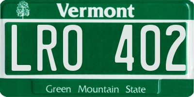 VT license plate LRO402