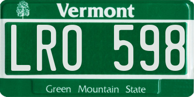 VT license plate LRO598