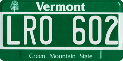 VT license plate LRO602