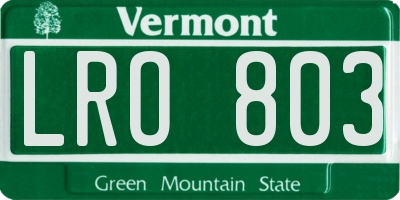 VT license plate LRO803