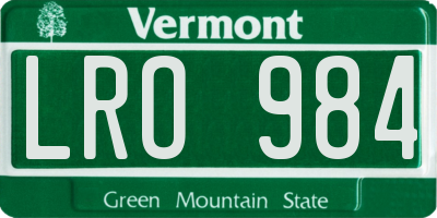 VT license plate LRO984