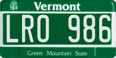 VT license plate LRO986