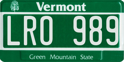 VT license plate LRO989