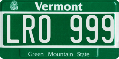 VT license plate LRO999