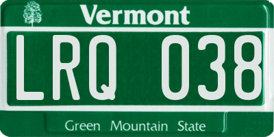VT license plate LRQ038