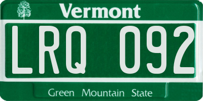 VT license plate LRQ092