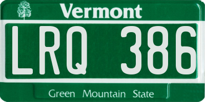 VT license plate LRQ386