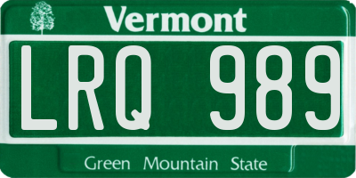 VT license plate LRQ989