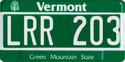VT license plate LRR203