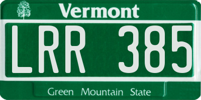 VT license plate LRR385